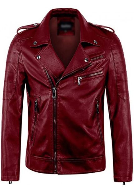 RED Genuine Leather Biker Jacket for Men