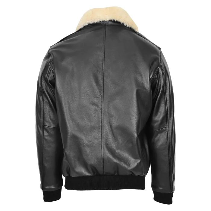 Bomber Leather Jacket For Men with Sheepskin Collar Viggo Black 1