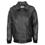 Bomber Leather Jacket For Men with Sheepskin Collar Viggo Black 2