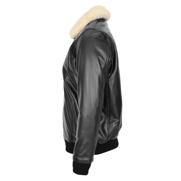 Bomber Leather Jacket For Men with Sheepskin Collar Viggo Black 2