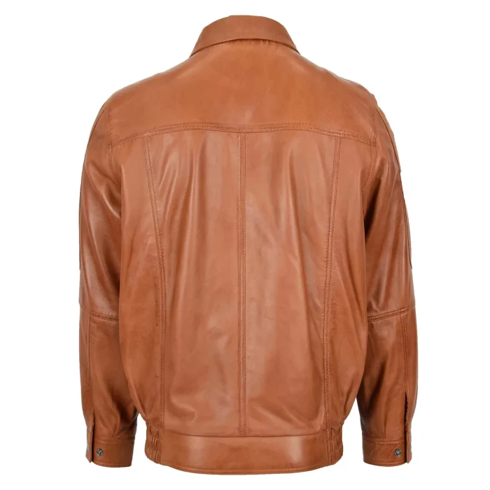 Mens Classic Leather Bomber Jacket Jim Tan 1