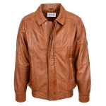 Mens Classic Leather Bomber Jacket Jim Tan 2