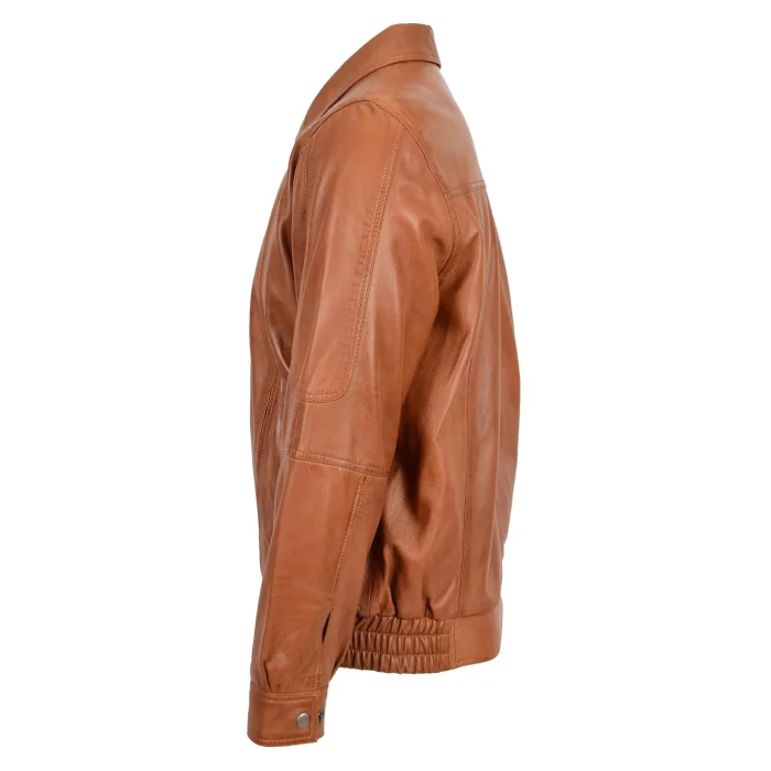 Mens Classic Leather Bomber Jacket Jim Tan 3