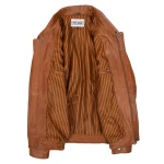 Mens Classic Leather Bomber Jacket Jim Tan 4