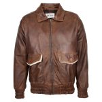 Mens G1 leather bomber jacket Aviator Style Cooper Brown 2