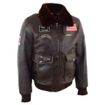 Mens Real Leather G-1 Bomber Jacket Airforce Badgess FINCH Brown