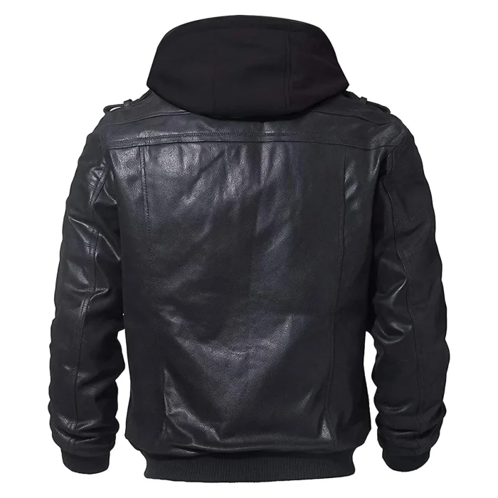 Men’s Real Leather Jacket with Removable Hood 1