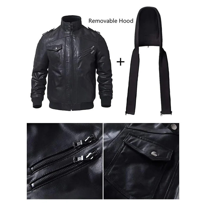 Men’s Real Leather Jacket with Removable Hood 2