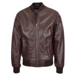 Mens Slim Fit MA1 Leather Bomber Jacket Ryan Brown