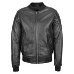 Mens Slim Fit MA1 Leather Bomber Jacket Ryans Black