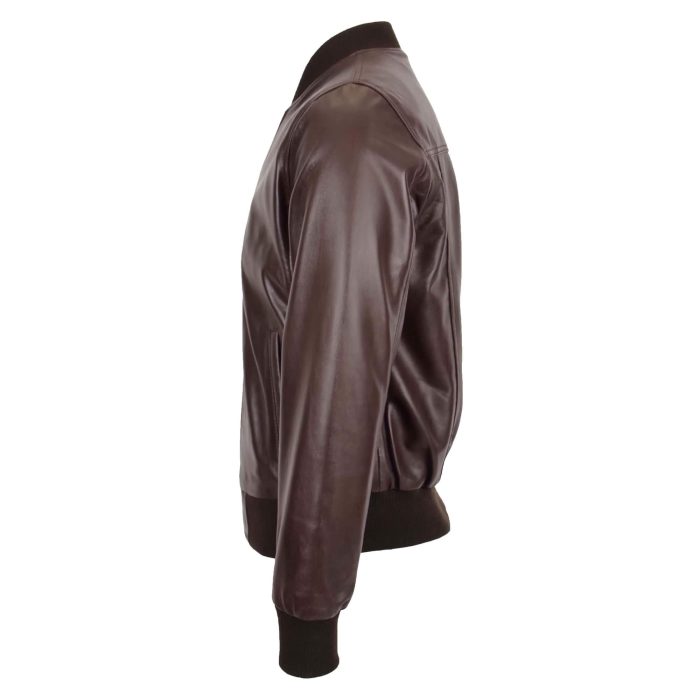 Mens Slim Fit MA1 Leather Bomber Jacket Ryans Brown