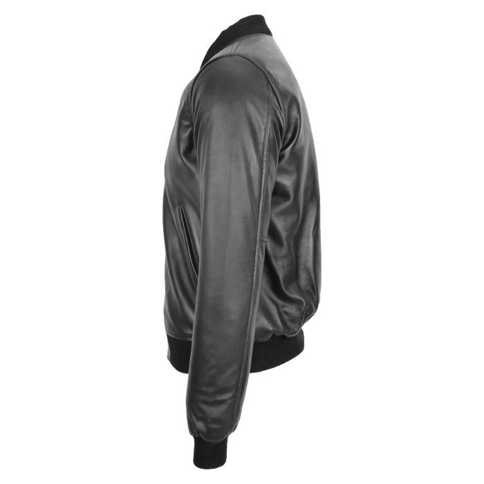 Mens Slim Fit MA1 Leather Bomber Jackets Ryan Black