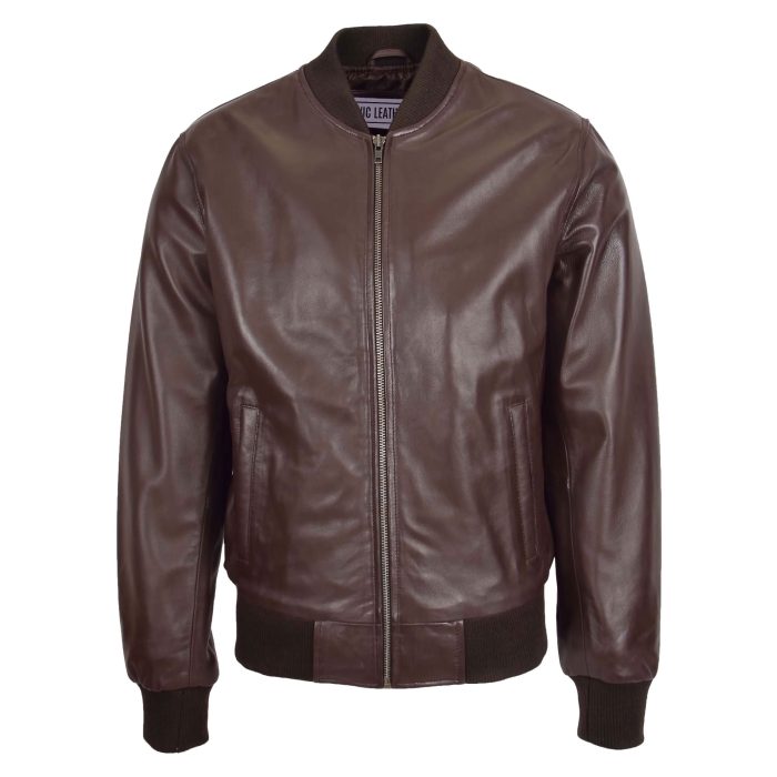 Mens Slim Fit MA1 Leather Bomber Jackets Ryan Brown