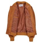 Mens Slim Fit MA1 Leather Bomber Jacket Ryan Tan