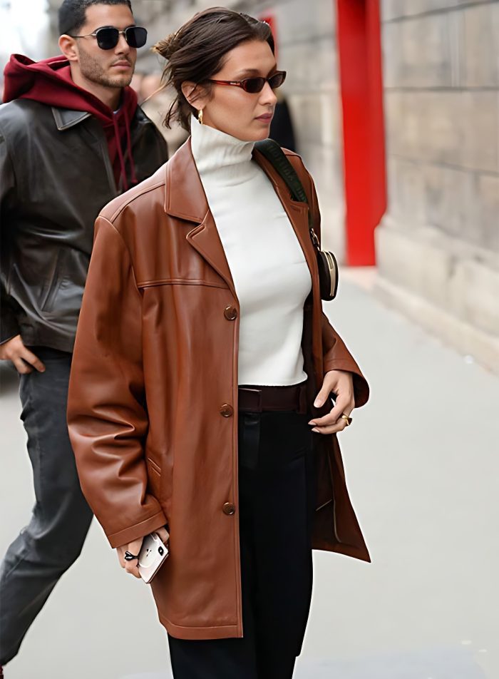 Bella Hadid Leather Trench Coat