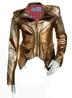 Gold Metallic Lamb Leather Women Biker Blazer Jacket