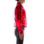 Italian Handmade Women Genuine Lambskin Leather Biker Jacket Slim Fit Metallic Red