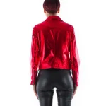 Italian Handmade Women Genuine Lambskin Leather Biker Jacket Slim Fit Metallic Red