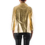 Italian Handmade Women Genuine Lambskin Leather Jacket Color Metallic Gold