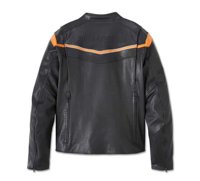 Men’s Capitol Triple Vent System 2.0 Leather Jacket – Harley Black & Harley Orange