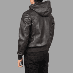 Nintenzo Brown Hooded Leather Bomber Jacket