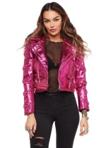 Pink Metallic Moto Jacket with Studs