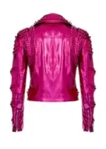 Pink Metallic Moto Jacket with Studs