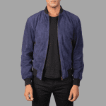 Shane Blue Suede Bomber Jacket