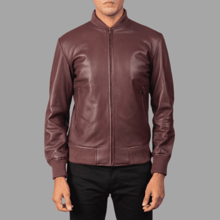 Shane Maroon Leather Bomber Jacket