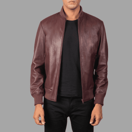 Shane Maroon Leather Bomber Jacket