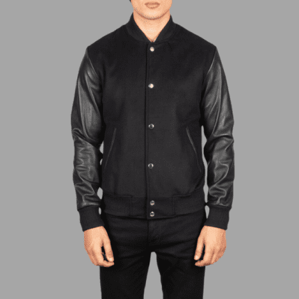 Vaxton Black Hybrid Varsity Jacket