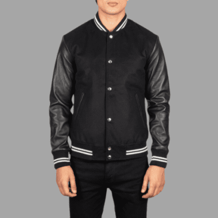 Vaxton Black Striped Hybrid Varsity Jacket