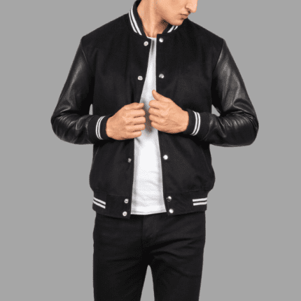 Vaxton Black Striped Hybrid Varsity Jacket