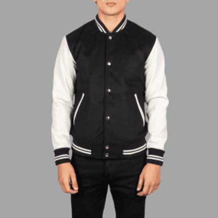 Vaxton Black & White Hybrid Varsity Jacket