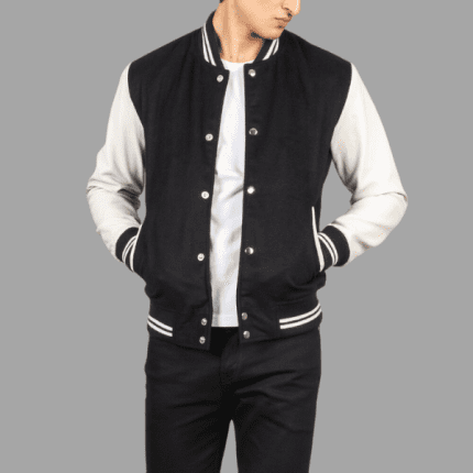 Vaxton Black & White Hybrid Varsity Jacket