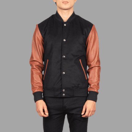 Vaxton Brown & Black Hybrid Varsity Jacket