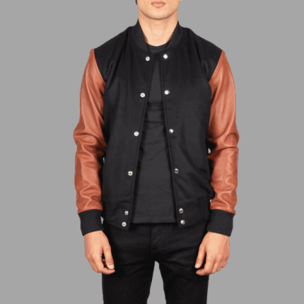 Vaxton Brown & Black Hybrid Varsity Jacket