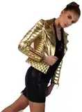 Women Designer Metallic Leather Motorcycle Biker Jacket