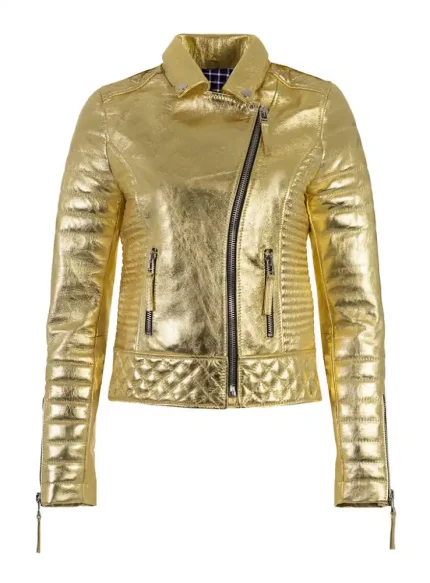 Women Designer Metallic Leather Motorcycle Biker Jacket