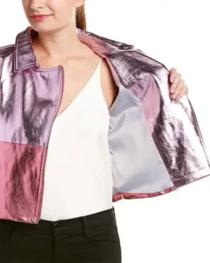 Women Purple-Pink Metallic Dual Color Leather Jacket