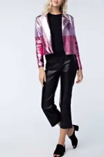 Women Purple-Pink Metallic Dual Color Leather Jacket