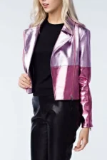 Women Purple-Pink Metallic Dual Color Leather Jacket