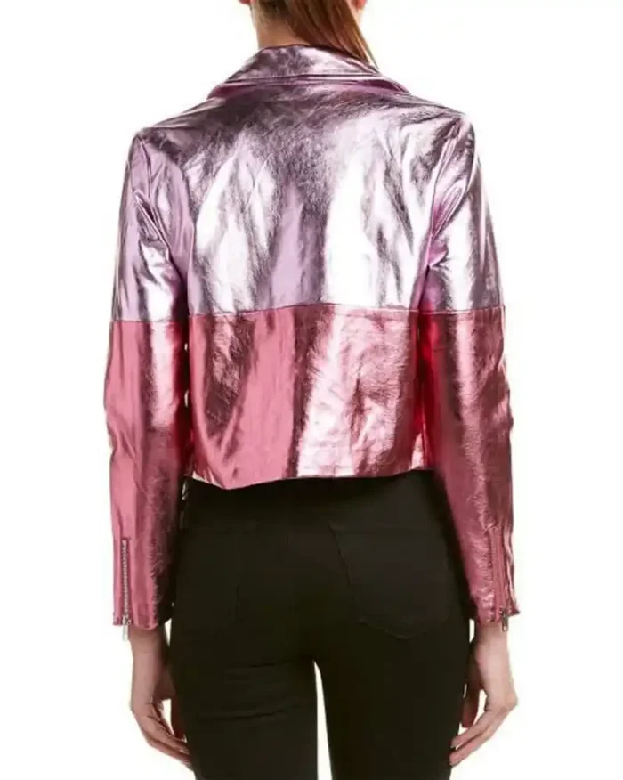 Women Purple-Pink Metallic Dual Color Leather Jacket